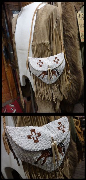 Sioux族 ビーズ刺繍 ショルダーバッグ - 1